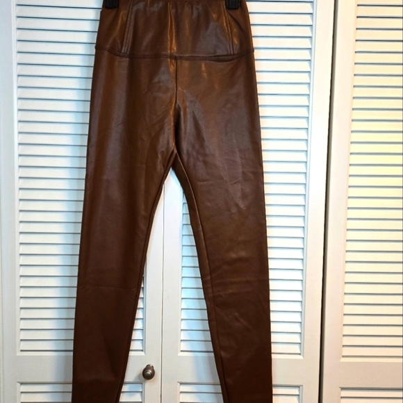 And Now This Pants - And Now This Faux Leather High Rise Pull-on Seamfront Leggings Choco Brown XS